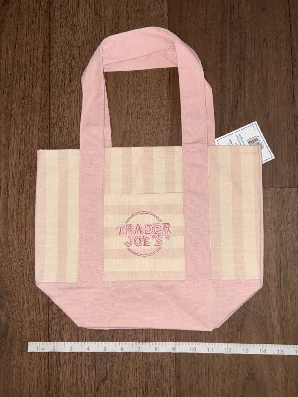 NWT Trader Joe's Striped Mini Canvas Reusable Tote Bag -Pink